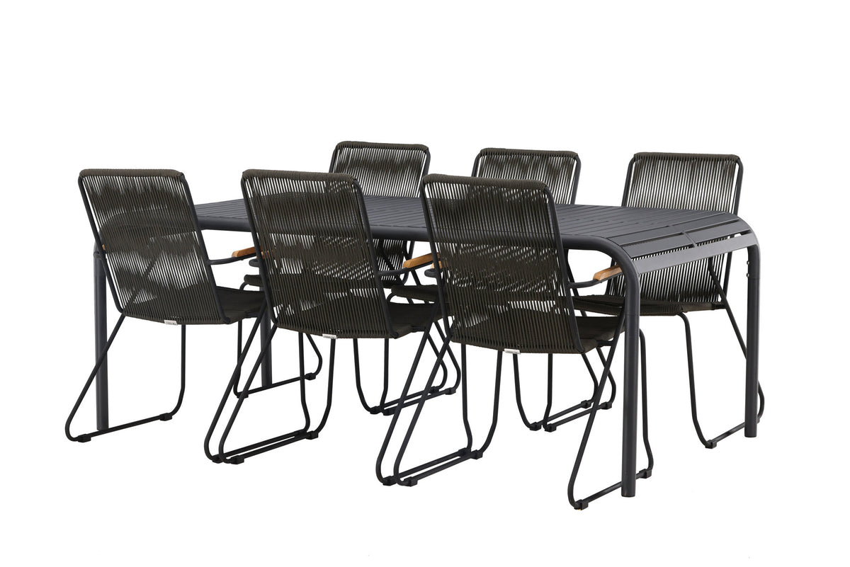 Borneo Outdoor-Tischset + Bois 200cm/6St. in Schwarz, Dunkelgrau präsentiert im Onlineshop von KAQTU Design AG. Gartentischset ist von Venture Home