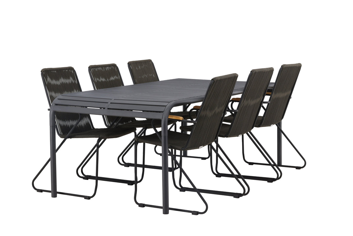 Borneo Outdoor-Tischset + Bois 200cm/6St. in Schwarz, Dunkelgrau präsentiert im Onlineshop von KAQTU Design AG. Gartentischset ist von Venture Home