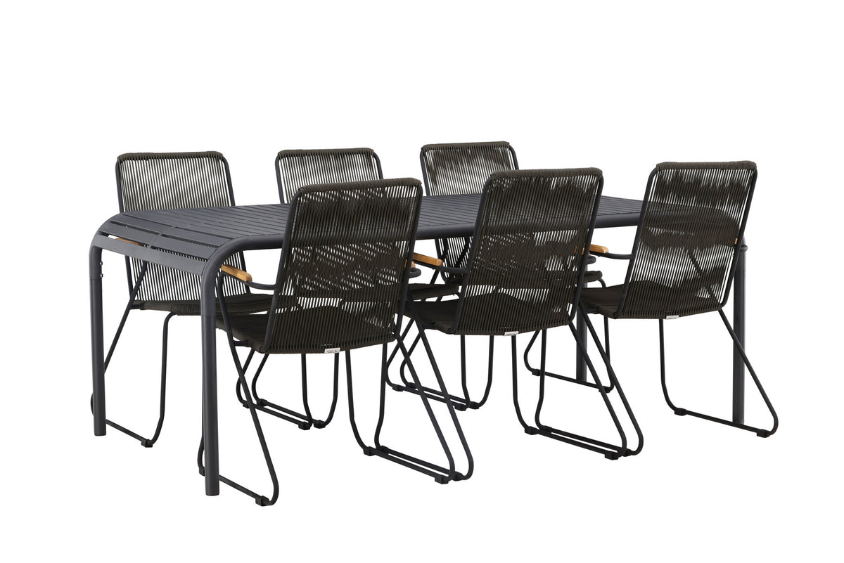 Borneo Outdoor-Tischset + Bois 200cm/6St. in Schwarz, Dunkelgrau präsentiert im Onlineshop von KAQTU Design AG. Gartentischset ist von Venture Home