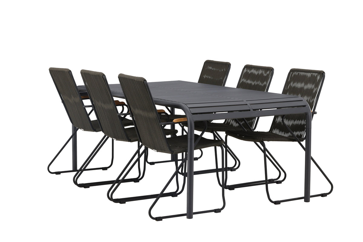 Borneo Outdoor-Tischset + Bois 200cm/6St. in Schwarz, Dunkelgrau präsentiert im Onlineshop von KAQTU Design AG. Gartentischset ist von Venture Home
