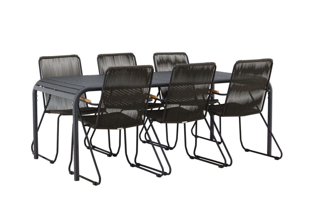 Borneo Outdoor-Tischset + Bois 200cm/6St. in Schwarz, Dunkelgrau präsentiert im Onlineshop von KAQTU Design AG. Gartentischset ist von Venture Home