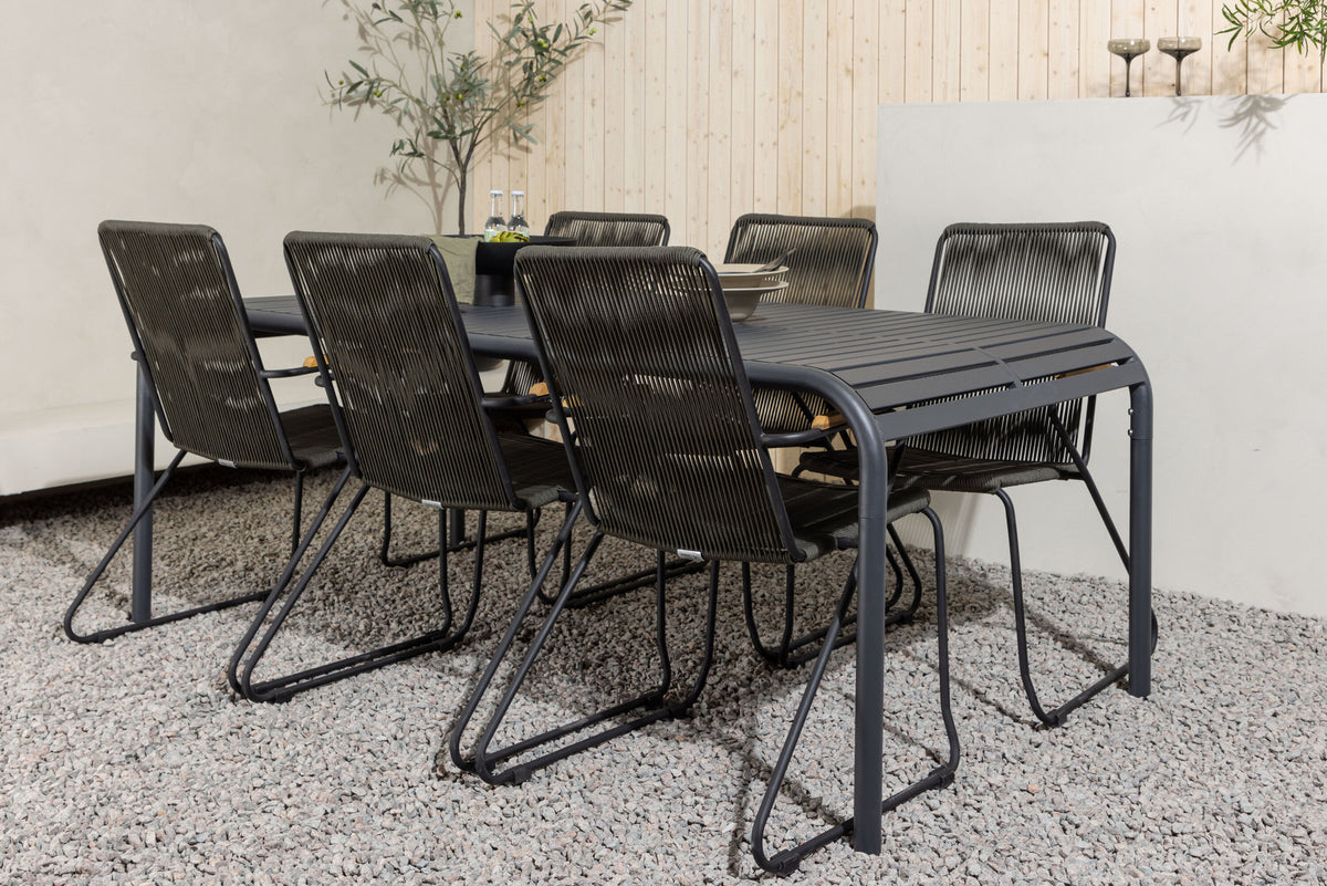 Borneo Outdoor-Tischset + Bois 200cm/6St. in Schwarz, Dunkelgrau präsentiert im Onlineshop von KAQTU Design AG. Gartentischset ist von Venture Home
