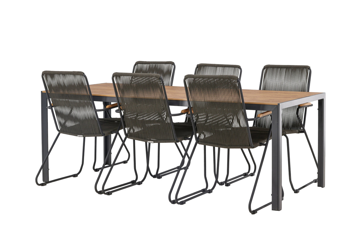 Break Outdoor-Tischset + Bois 205cm/6St. in Schwarz, Dunkelgrau präsentiert im Onlineshop von KAQTU Design AG. Gartentischset ist von Venture Home