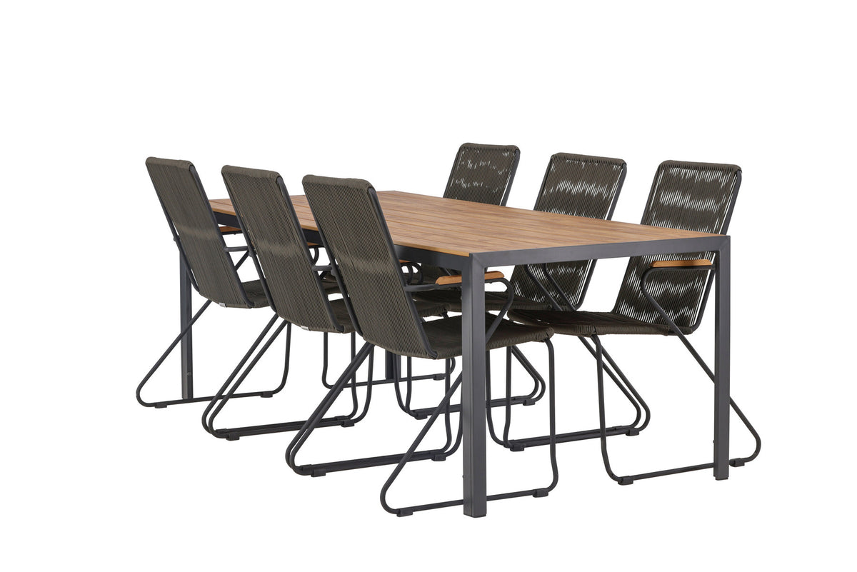 Break Outdoor-Tischset + Bois 205cm/6St. in Schwarz, Dunkelgrau präsentiert im Onlineshop von KAQTU Design AG. Gartentischset ist von Venture Home