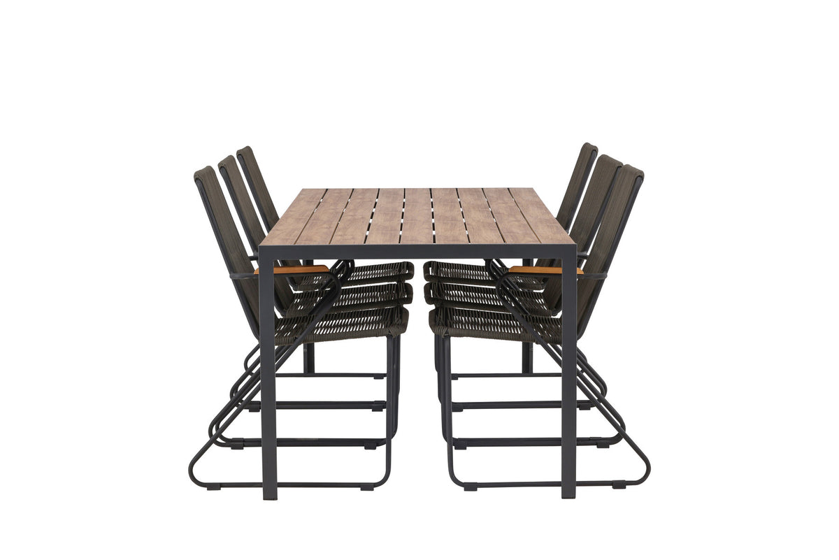 Break Outdoor-Tischset + Bois 205cm/6St. in Schwarz, Dunkelgrau präsentiert im Onlineshop von KAQTU Design AG. Gartentischset ist von Venture Home
