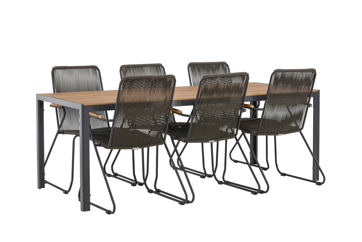 Break Outdoor-Tischset + Bois 205cm/6St. in Schwarz, Dunkelgrau präsentiert im Onlineshop von KAQTU Design AG. Gartentischset ist von Venture Home