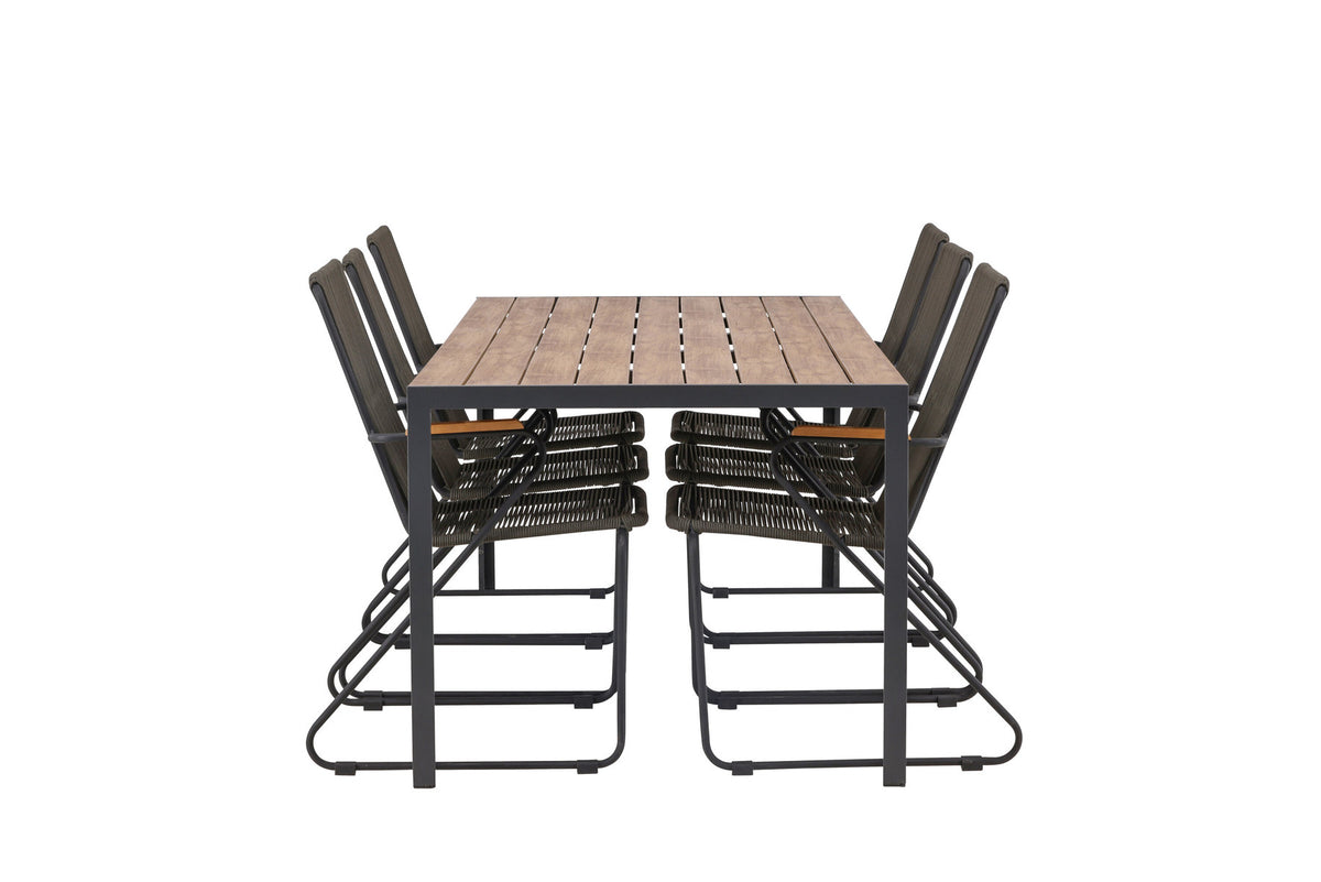 Break Outdoor-Tischset + Bois 205cm/6St. in Schwarz, Dunkelgrau präsentiert im Onlineshop von KAQTU Design AG. Gartentischset ist von Venture Home