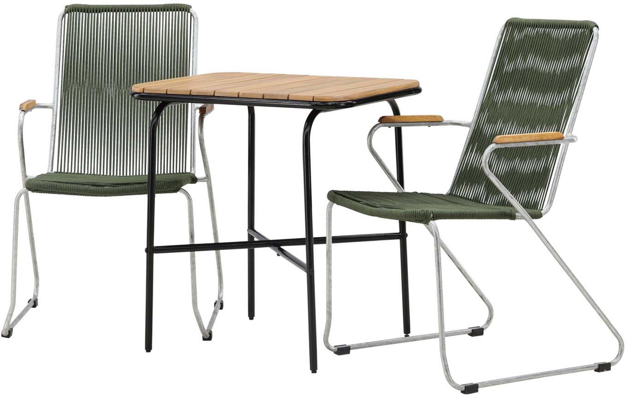 Holmbeck Outdoor-Tischset Bois: Stilvolles Design aus Akazienholz und robustem Stahl für entspannte Momente im Freien.