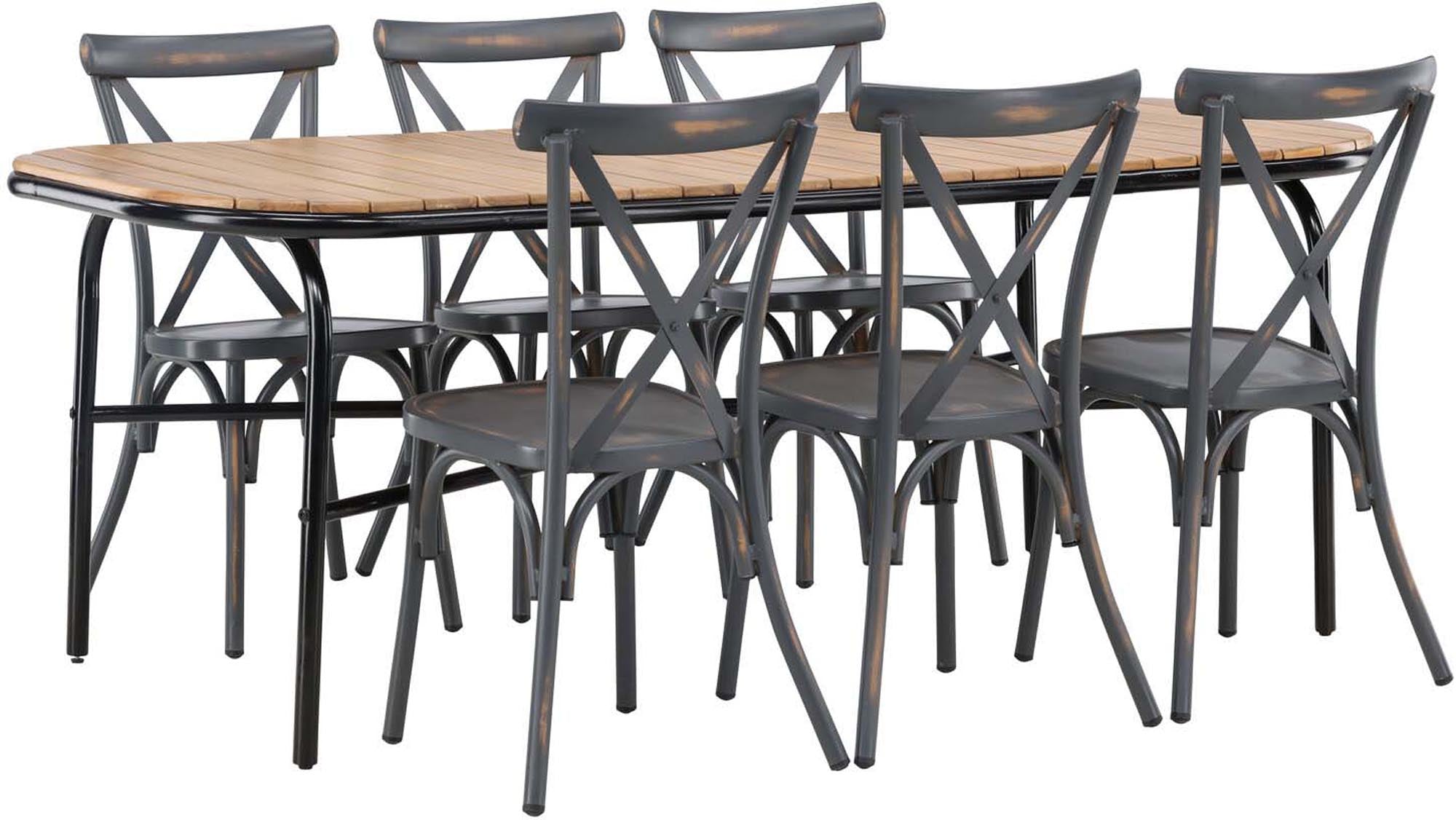 Elegantes Outdoor-Tischset für 6 Personen, ideal für Gartenfeiern. Hochwertige Materialien und modernes Design für unvergessliche Momente.