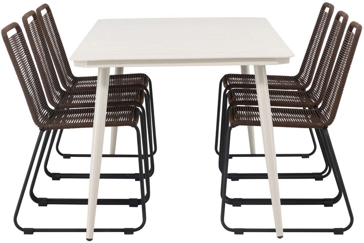Lina Outdoor-Tischset + Lindos 200cm/6St. in Schwarz Braun präsentiert im Onlineshop von KAQTU Design AG. Gartentischset ist von Venture Home