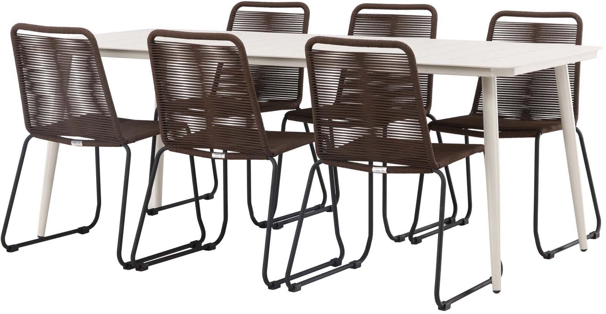 Erlebe das Lina Outdoor-Tischset Lindos: 200 cm Tisch und 6 elegante Stühle für unvergessliche Momente im Freien – perfekt für deinen Garten!