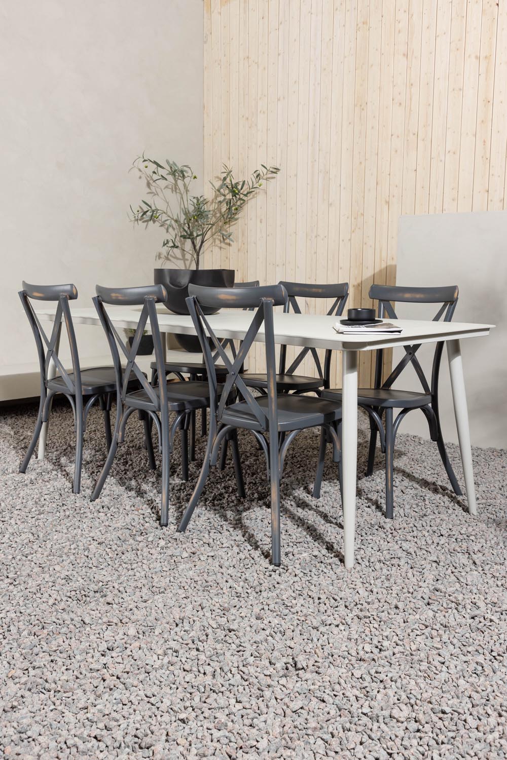 Lina Outdoor-Tischset + Peking 200cm/6St. in Dunkelgrau präsentiert im Onlineshop von KAQTU Design AG. Gartentischset ist von Venture Home