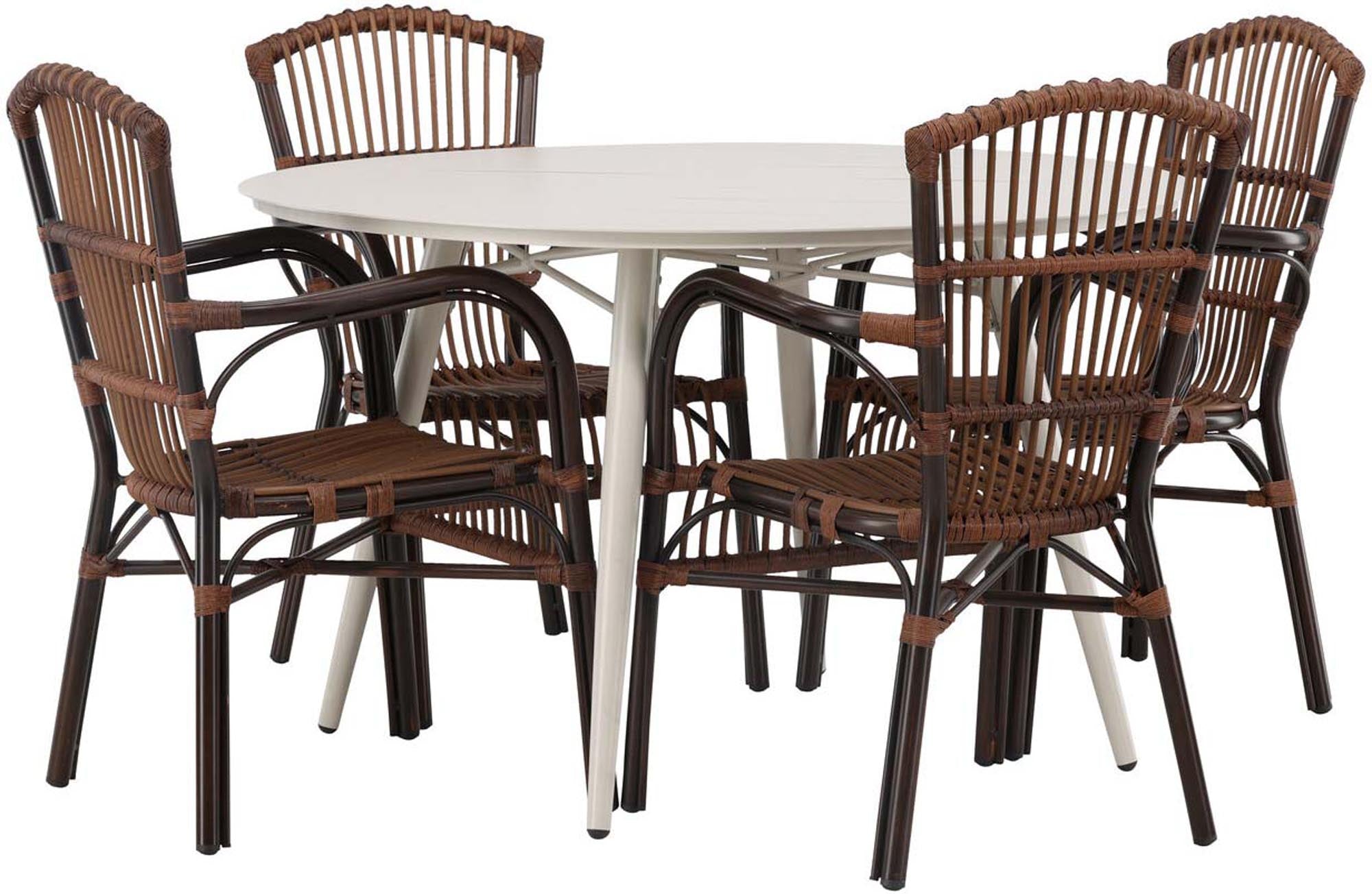 Entdecken Sie das stilvolle Lina Outdoor-Tischset mit 4 Galera-Stühlen, Ø120cm – ideal für elegante Sommerabende im Freien!