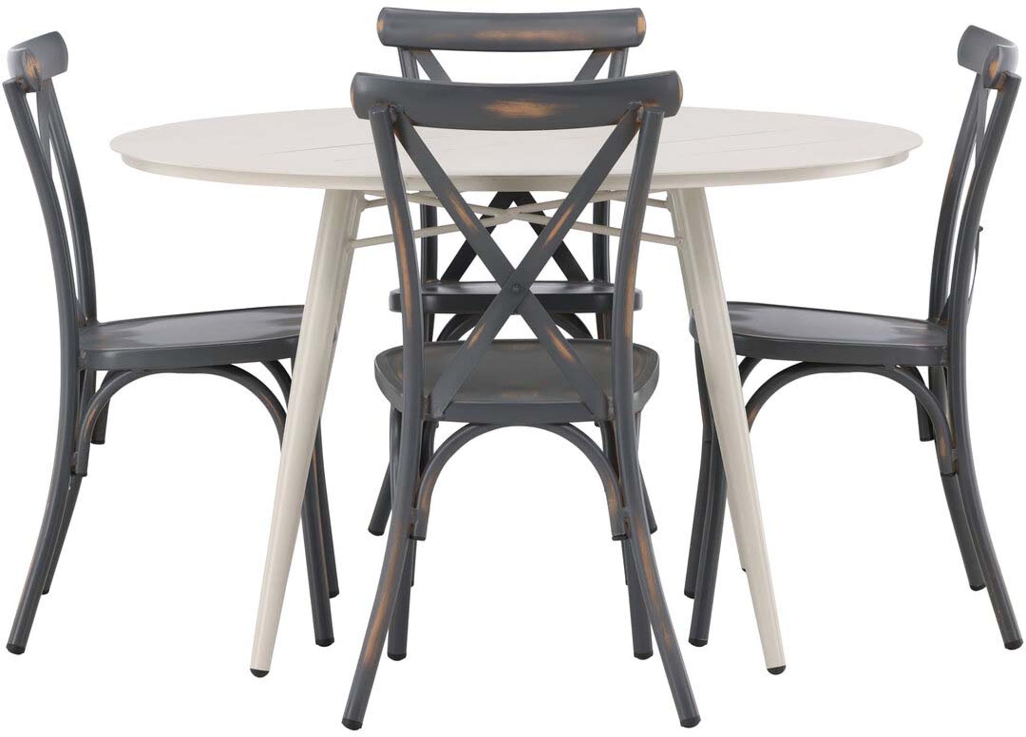 Entdecken Sie das Lina Outdoor-Tischset mit 120 cm Durchmesser und 4 modernen Peking Stühlen. Ideal für gesellige Stunden im Freien!