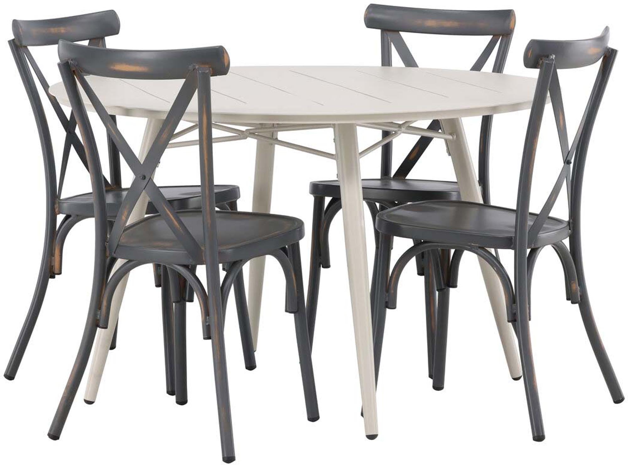 Lina Outdoor-Tischset: Stilvoller runder Tisch (⌀120cm) mit 4 eleganten Stühlen für gesellige Momente im Freien. Wetterfest & langlebig!