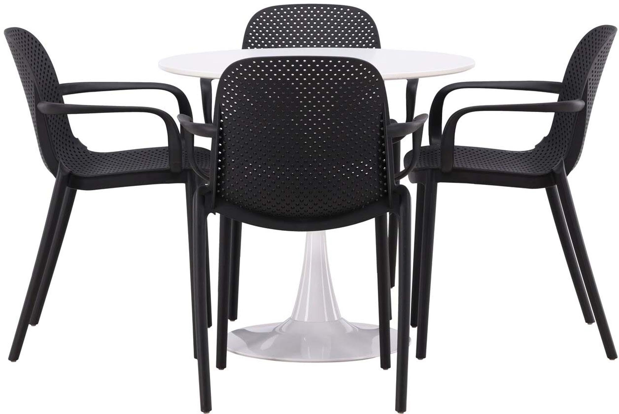 Modernes Esszimmerset Hamden + Baltimore, Ø80cm, 4 ergonomische Stühle, pflegeleicht, ideal für gesellige Runden und elegantes Ambiente.