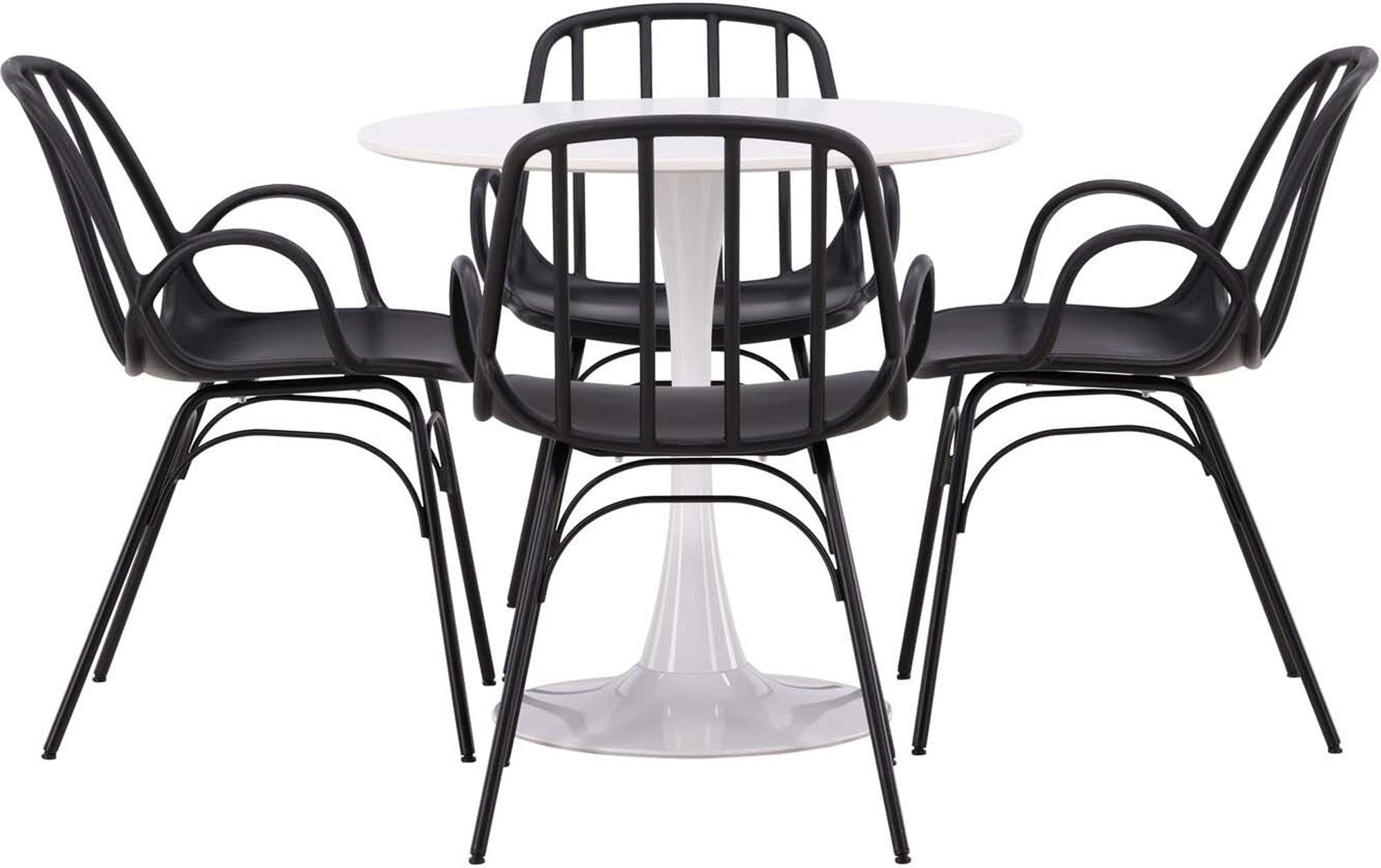 Entdecken Sie das Hamden Esszimmerset + Dyrön von Venture Home: moderner Tisch, ergonomische Stühle, pflegeleicht und stilvoll für Ihr Esszimmer.