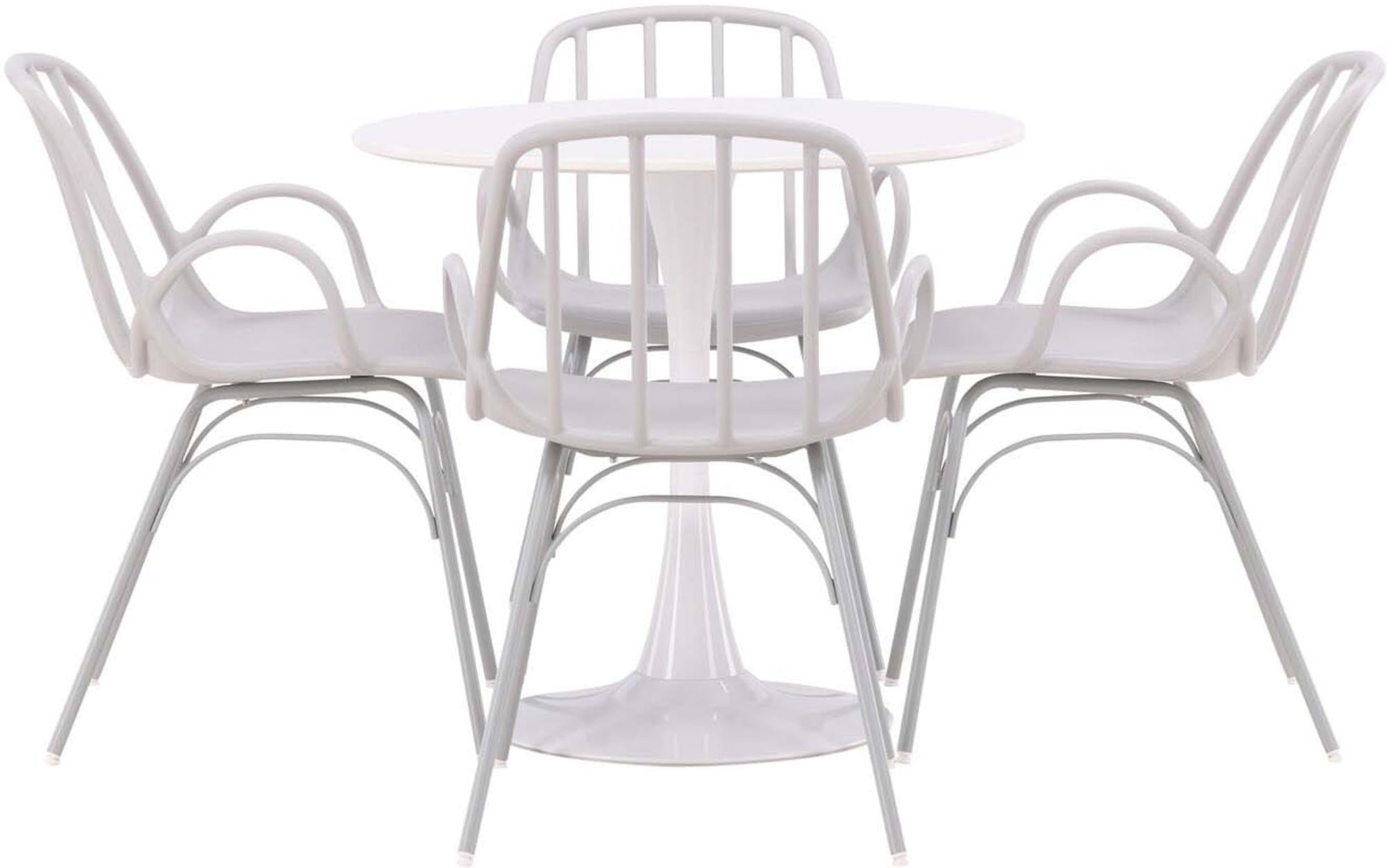 Modernes Esszimmerset Hamden + Dyrön: Robuster Tisch und ergonomische Stühle für gesellige Runden. Pflegeleicht und stilvoll.