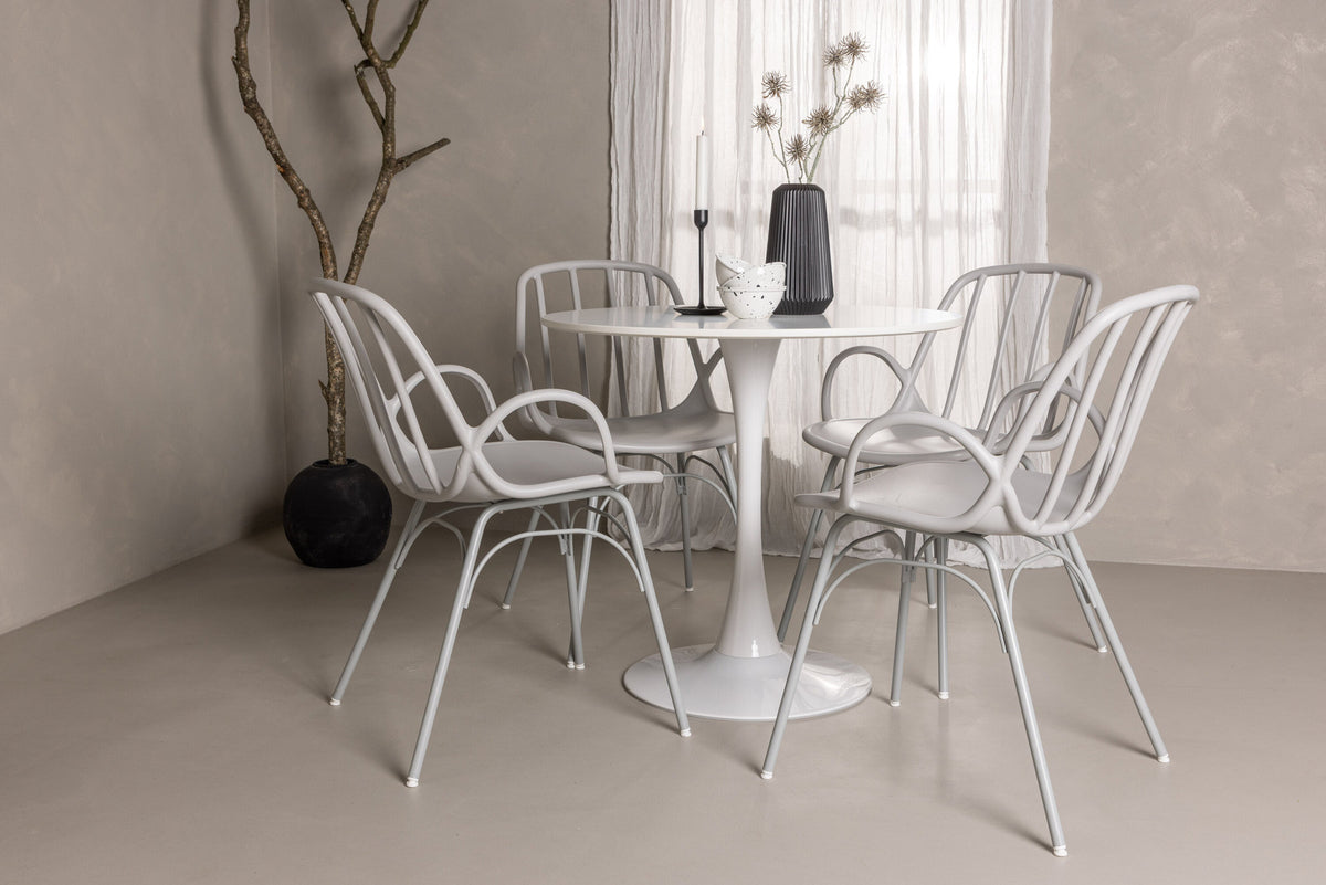 Hamden Esszimmerset + Dyrön ⌀80cm/4St. in Greige präsentiert im Onlineshop von KAQTU Design AG. Esszimmerset ist von Venture Home