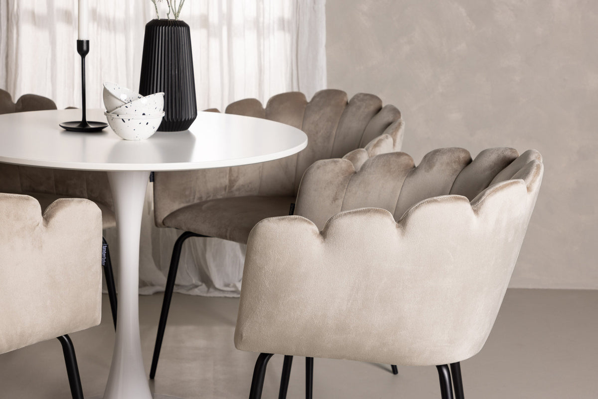 Hamden Esszimmerset + Limhamn ⌀80cm/4St. in Beige präsentiert im Onlineshop von KAQTU Design AG. Esszimmerset ist von Venture Home