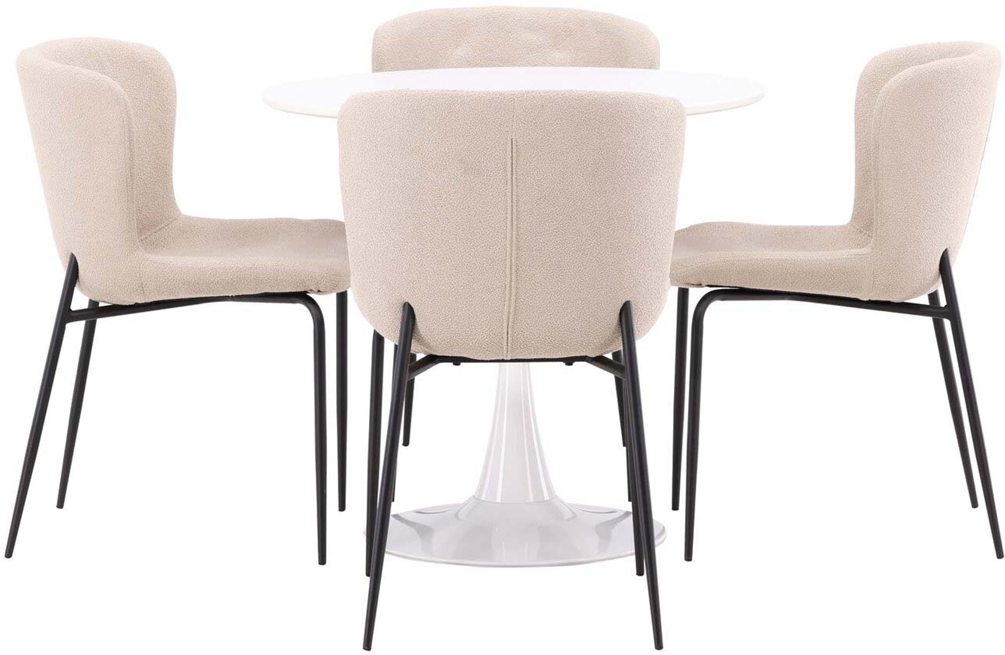 Entdecken Sie das stilvolle Hamden Esszimmerset + Modesto von Venture Home. Runder Tisch ⌀80cm und 4 elegante Stühle für Ihr Esszimmer.