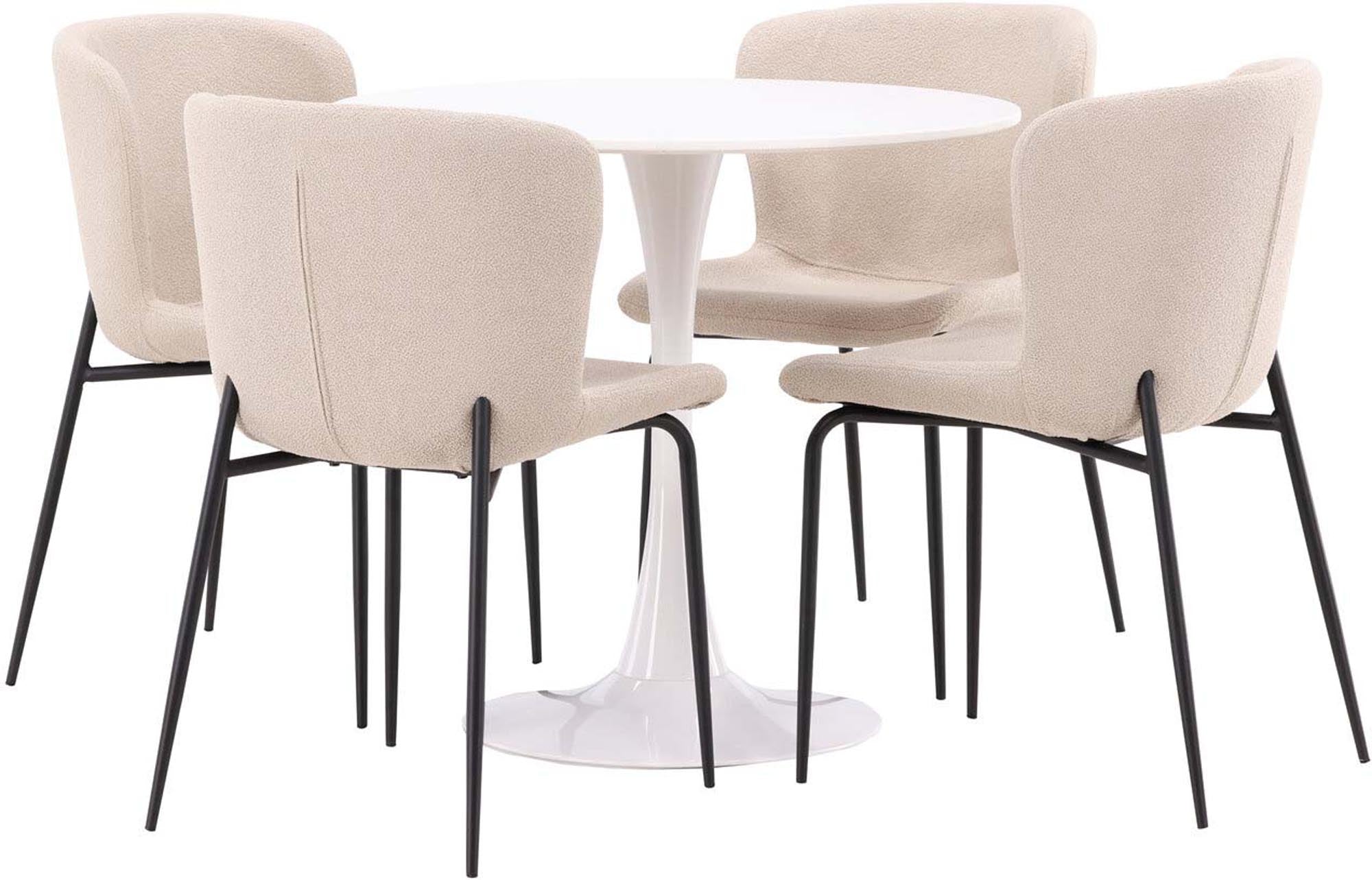 Stilvolles Hamden Esszimmerset mit runden Modesto Tisch und 4 eleganten Stühlen. Ideal für gemütliche Essmomente und vielseitige Einrichtung.