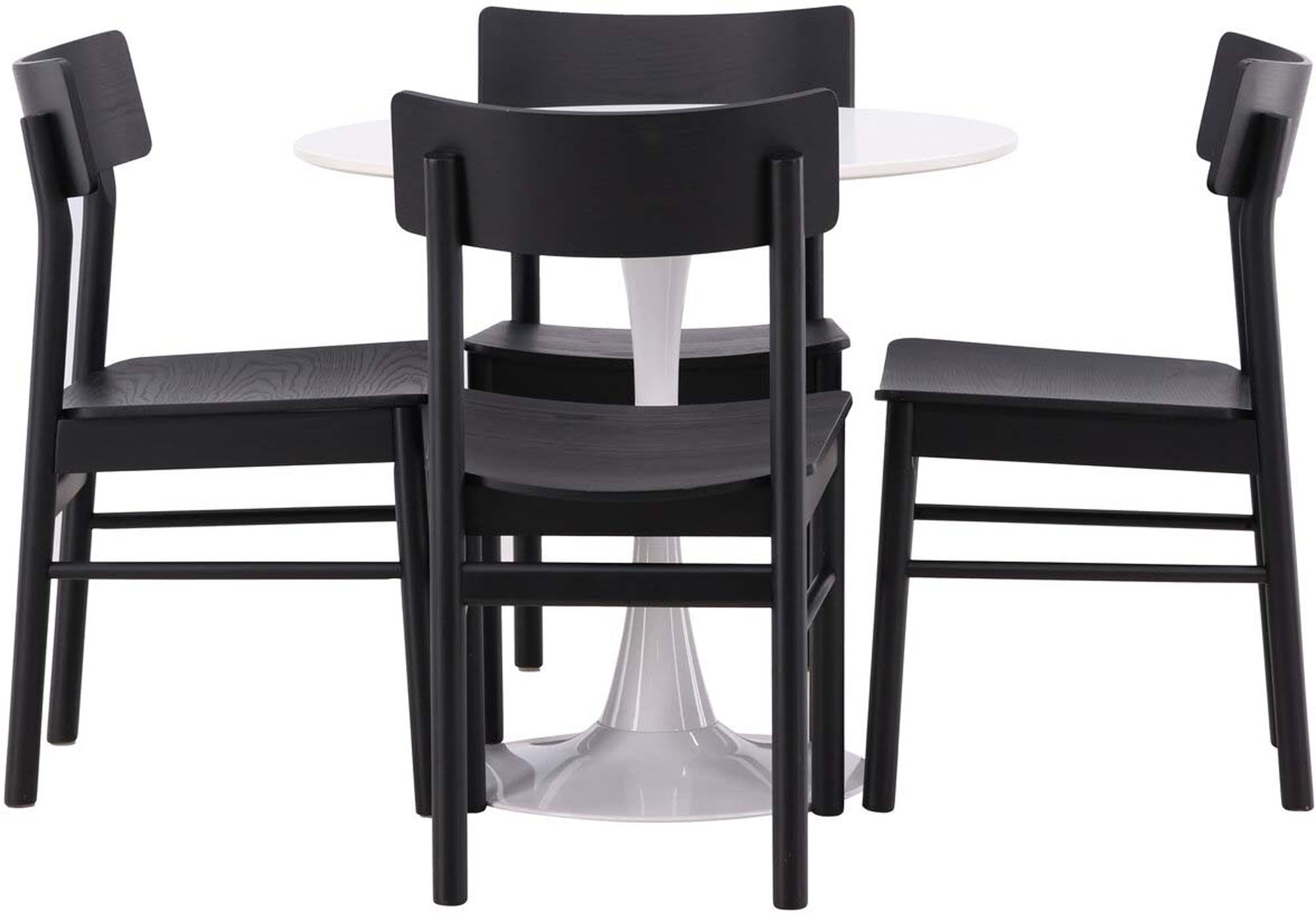 Entdecken Sie das Hamden Esszimmerset von Venture Home: stilvoller runder Tisch ⌀80cm und elegante Montros-Stühle für Ihr Esszimmer.