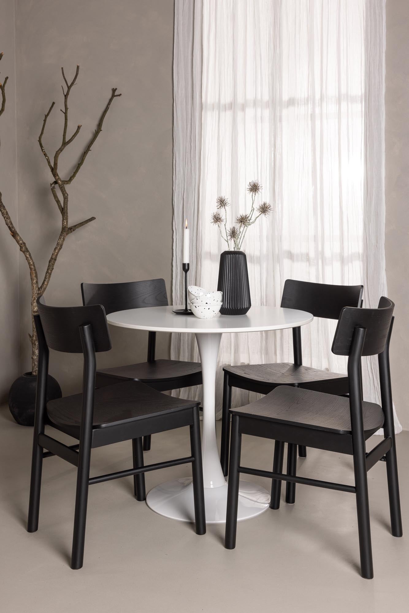 Gestalten Sie Ihr Esszimmer mit dem Hamden Esszimmerset von Venture Home: runder Tisch und stilvolle Montros-Stühle für gesellige Abende.