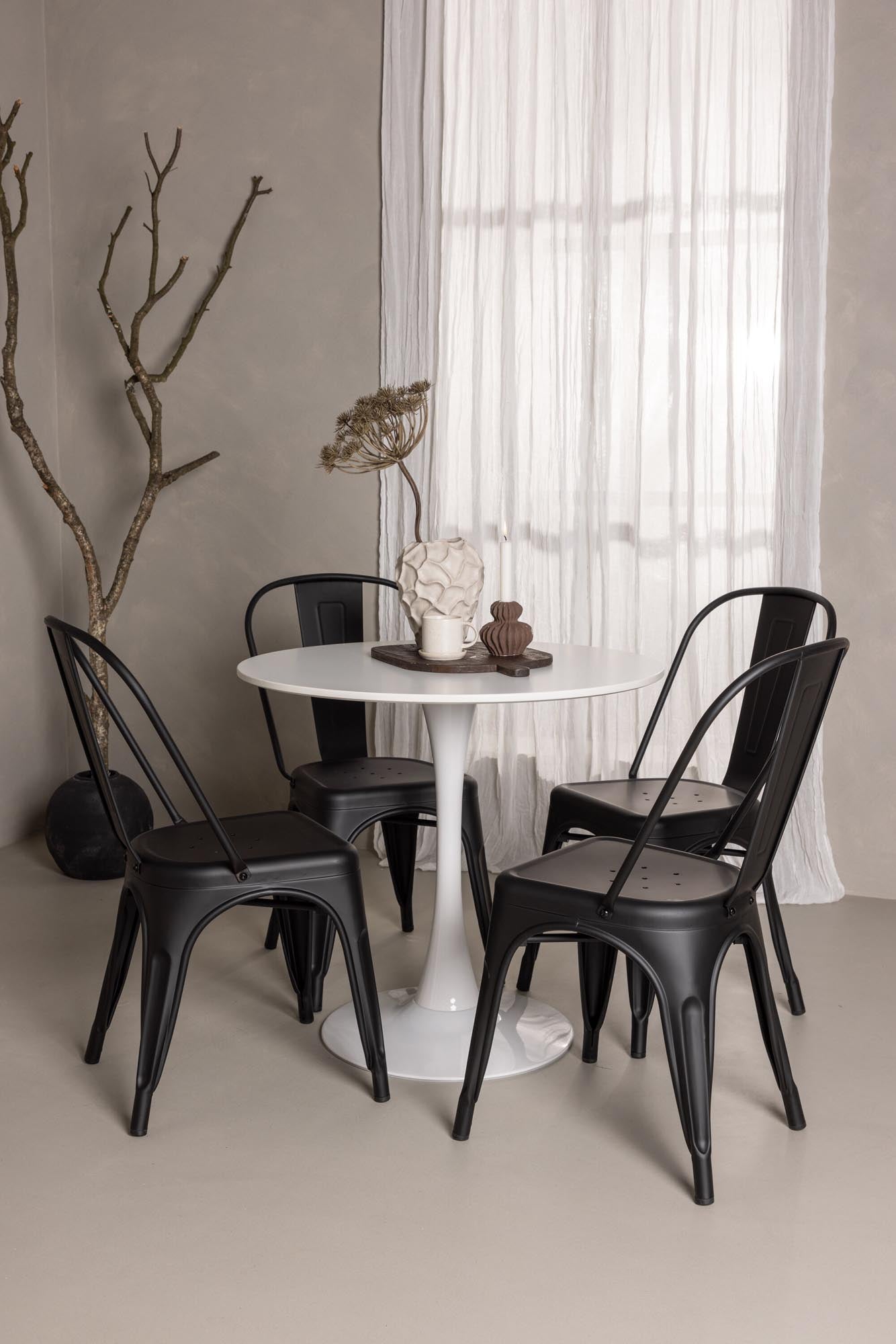 Elegantes Hamden Set: Runder Tempe Tisch mit 4 komfortablen Stühlen.