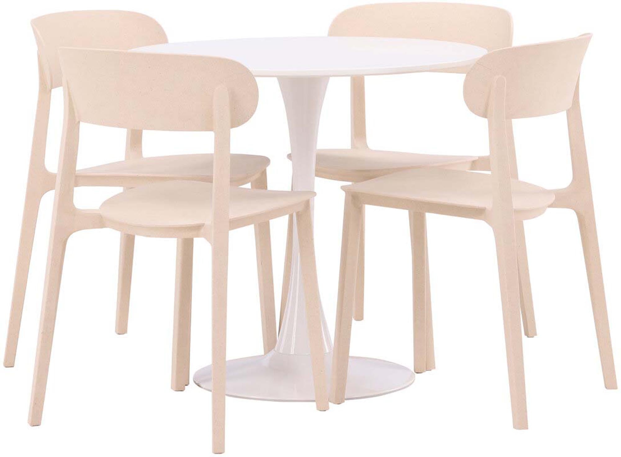 Stilvolles Esszimmerset Hamden mit Åstol, runder Tisch und 4 Stühle. Perfekte Kombination aus Eleganz und Funktionalität für Ihr Zuhause.