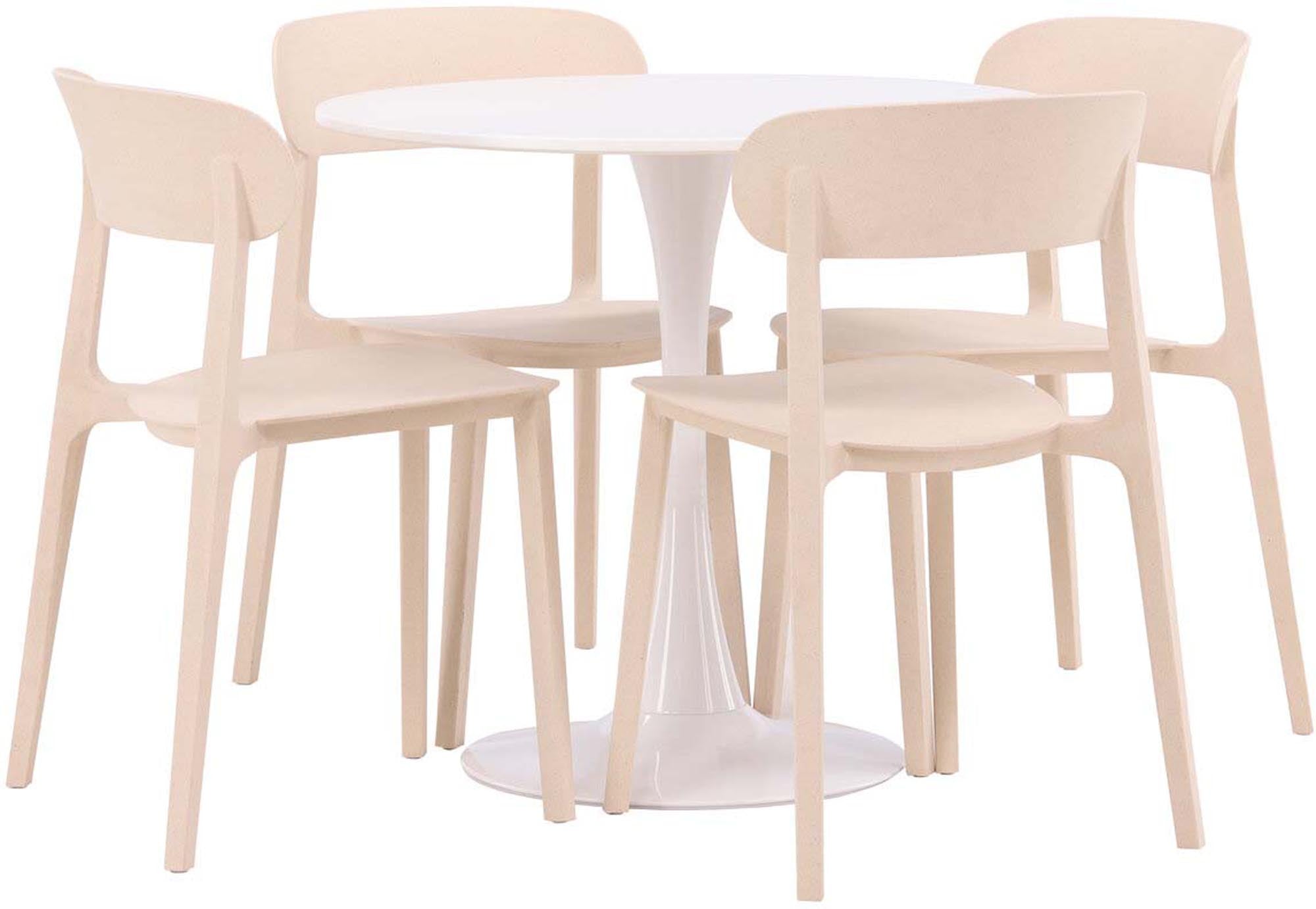 Entdecken Sie das Hamden Esszimmerset mit Åstol: eleganter runder Tisch und 4 komfortable Stühle. Ideal für stilvolle Esszimmergestaltung.