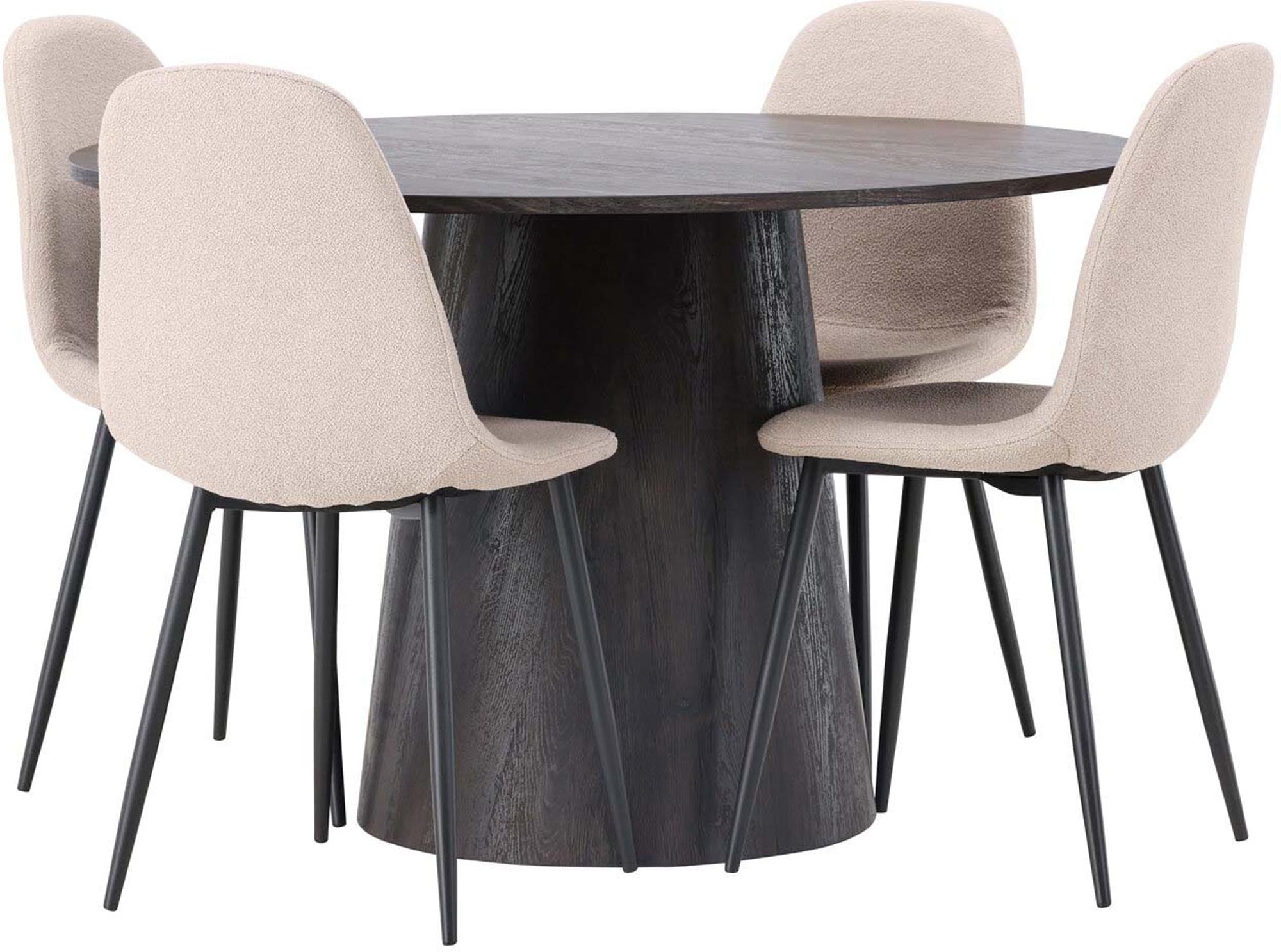 Modernes Esszimmerset: Lanzo Tisch mit MDF-Oberfläche, Polar Stühle in Samt, ideal für stilvolles Wohnen und Komfort.