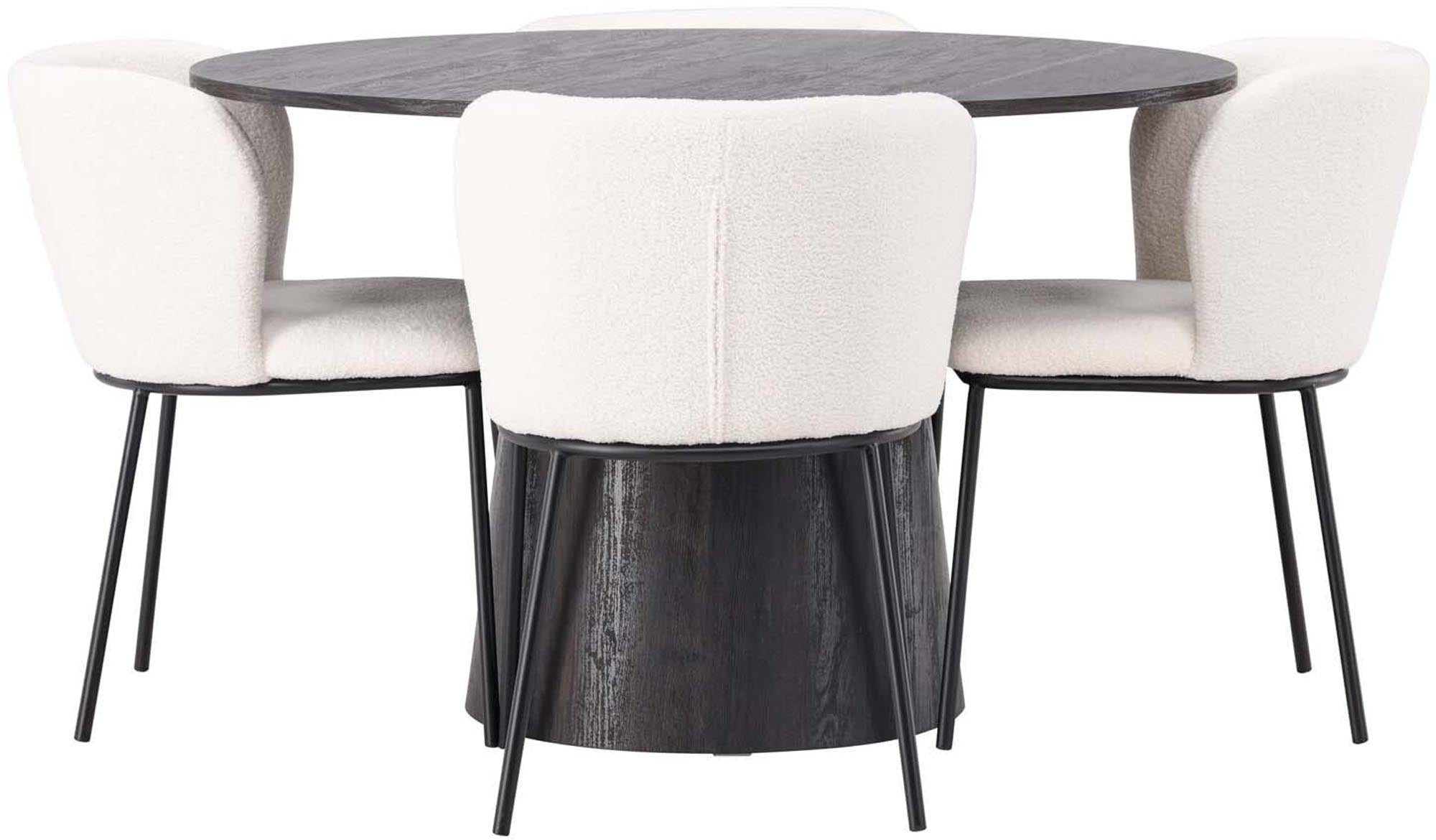 Entdecke das Lanzo Esszimmerset + Edina von Venture Home: moderner Esstisch, robuste Stühle, zeitloses Design für einladende Essbereiche.