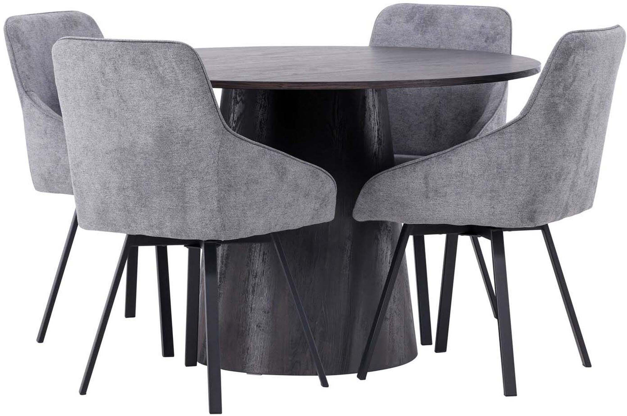 Erleben Sie das Lanzo Esszimmerset + Rosie: Hochwertiger runder Tisch und bequeme Stühle für stilvolle Esszimmer-Momente.