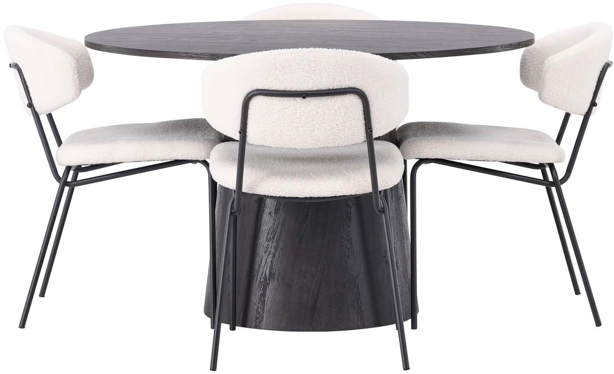 Gestalten Sie Ihr Esszimmer mit dem Lanzo Esszimmerset + Chico: Moderner Tisch und bequeme Stühle für gesellige Momente und elegantes Ambiente.