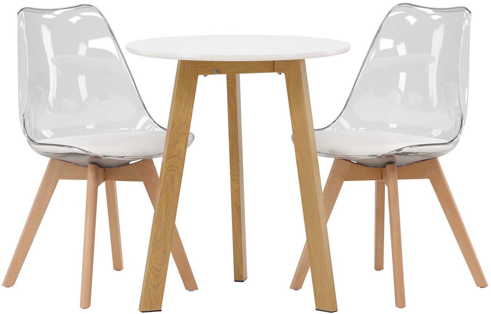 Elegantes Esszimmerset Leonora + Edvin mit runden Tischen und stilvollen Stühlen. Ideal für gemütliche Essbereiche und moderne Einrichtung.