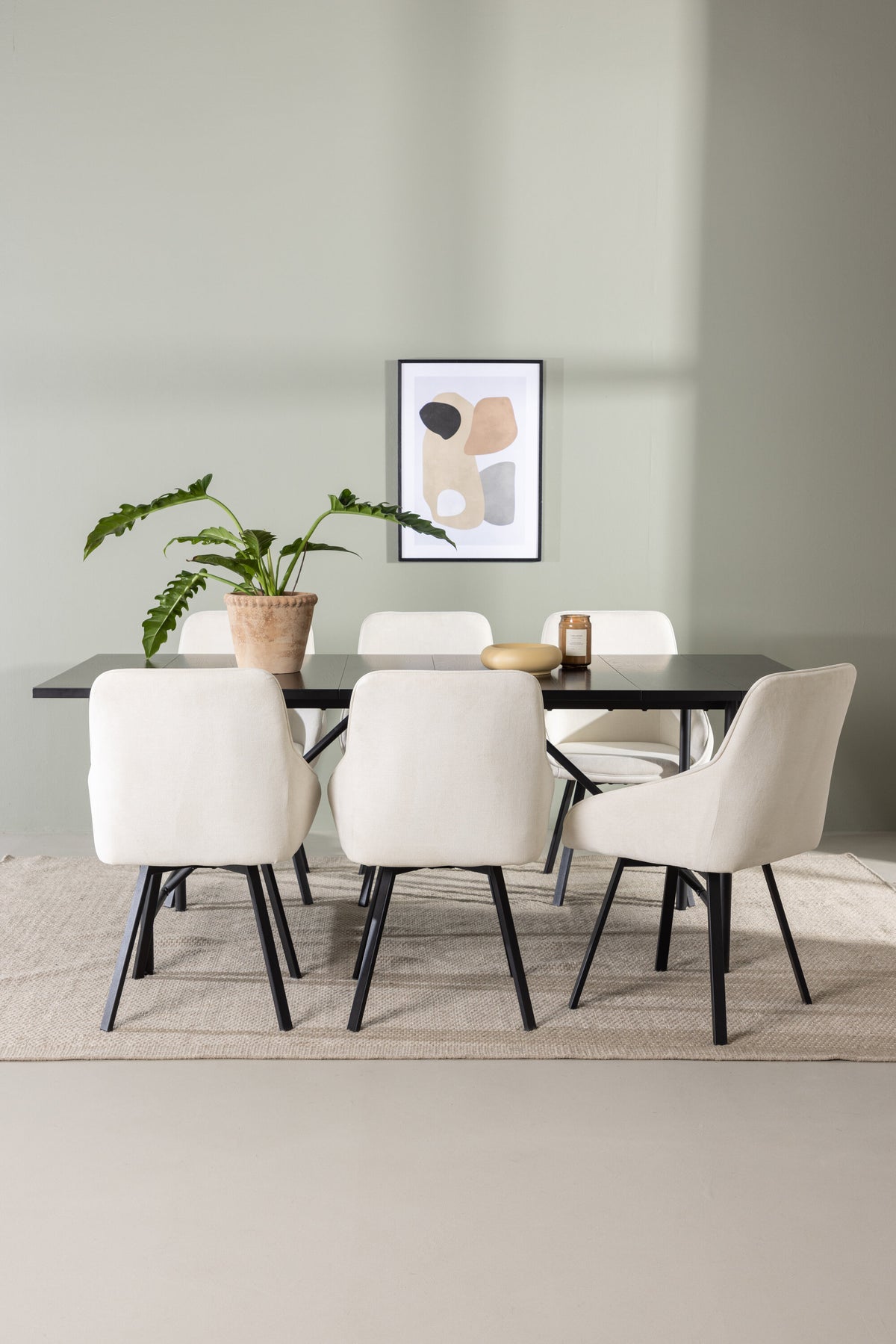 Astrid Esszimmerset + Rosie 200cm/6St. in Beige, Schwarz präsentiert im Onlineshop von KAQTU Design AG. Esszimmerset ist von Venture Home