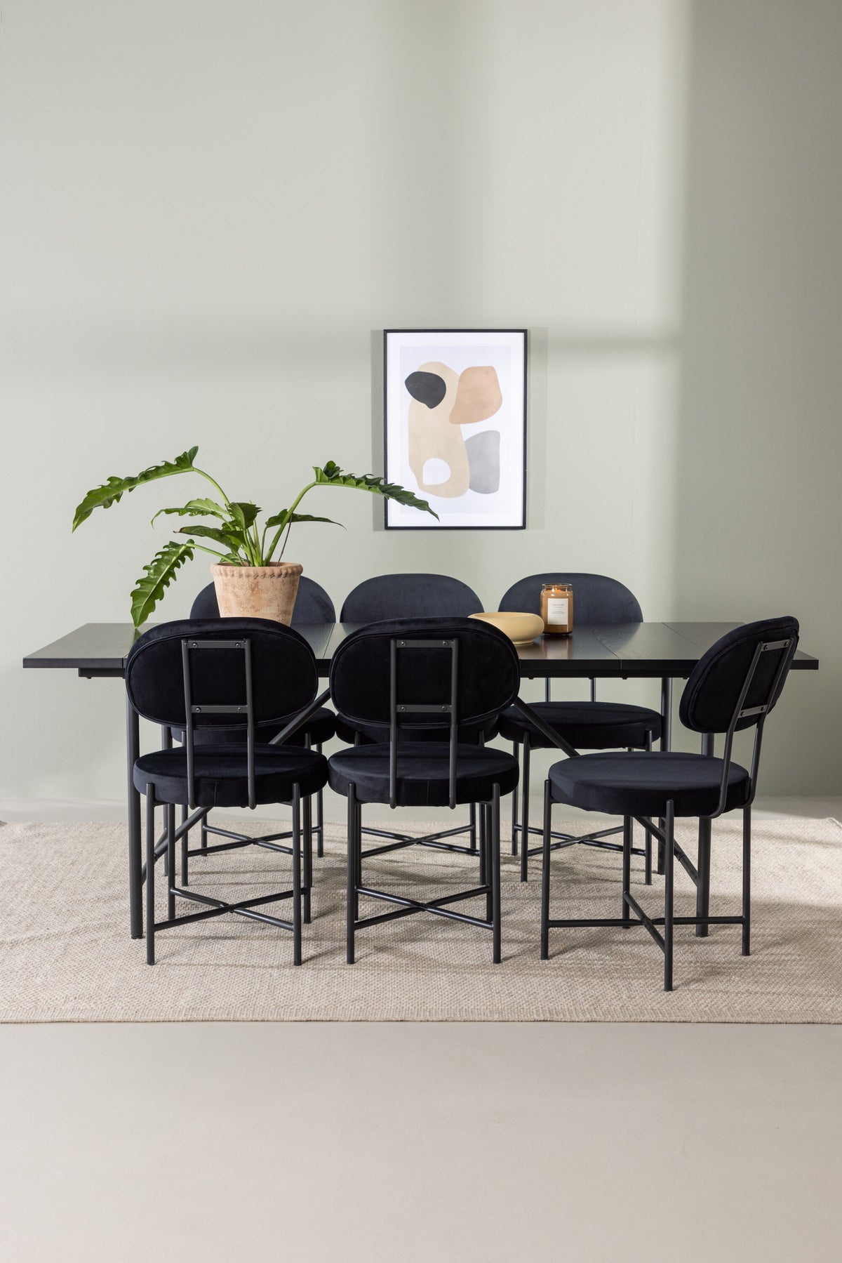 Astrid Esszimmerset + Stella 200cm/6St. in Schwarz präsentiert im Onlineshop von KAQTU Design AG. Esszimmerset ist von Venture Home