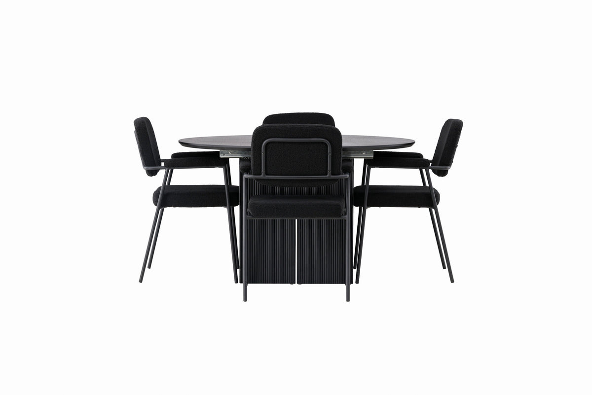 Matilda Esszimmerset + Yesterday ⌀130cm/4St. in Schwarz präsentiert im Onlineshop von KAQTU Design AG. Esszimmerset ist von Venture Home