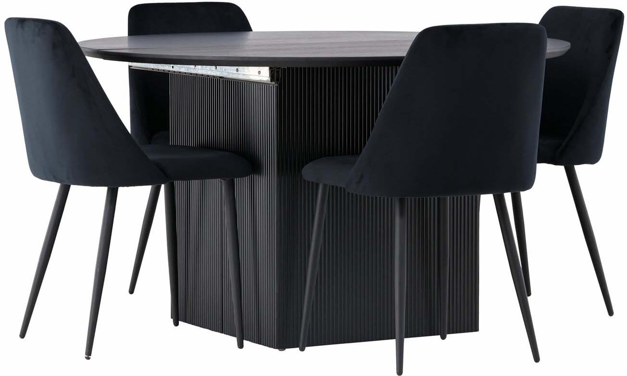 Stilvolles Matilda Esszimmerset mit runden Tisch (130cm) und 4 gepolsterten Stühlen. Ideal für moderne Essbereiche und gesellige Anlässe.