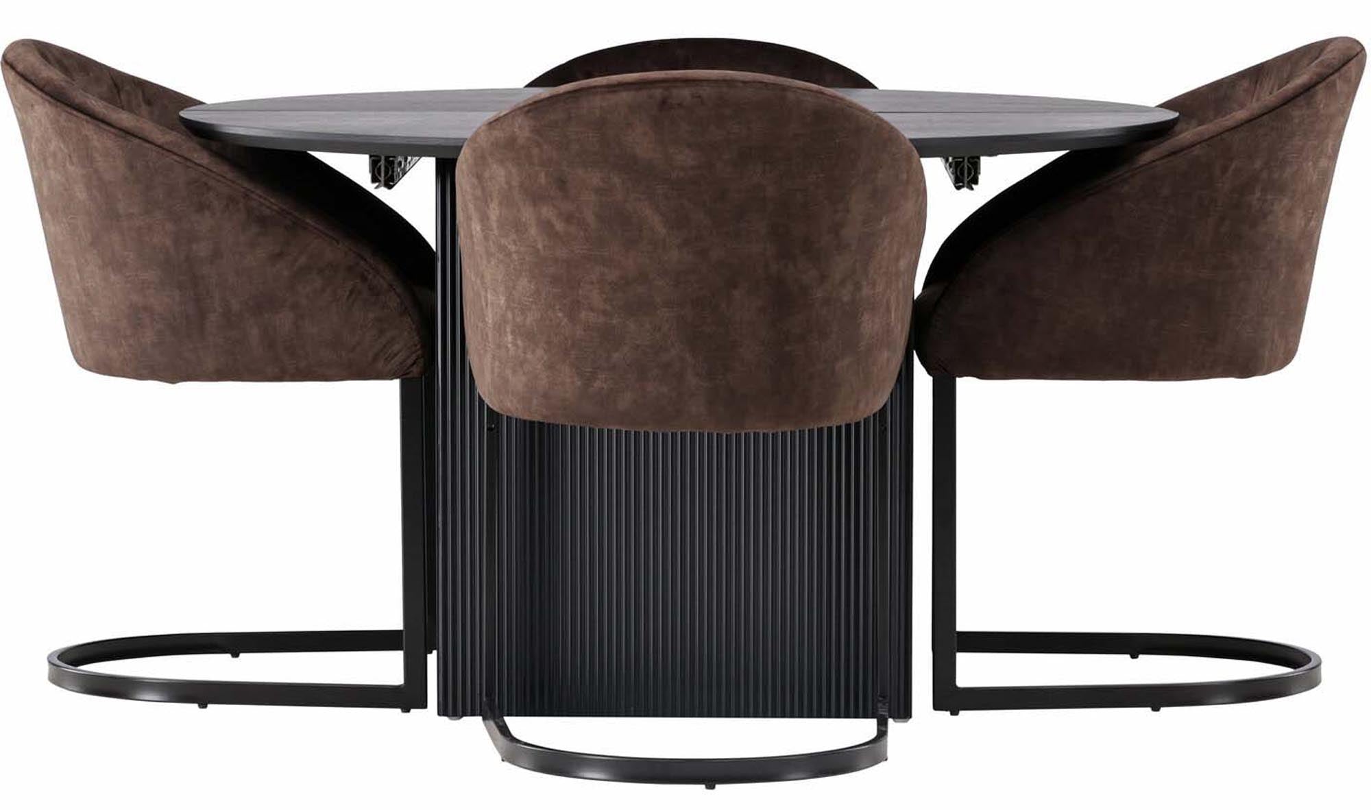 Stilvolles Matilda Esszimmerset mit ausziehbarem Tisch und bequemen Stühlen, perfekt für gesellige Abende und moderne Einrichtung.