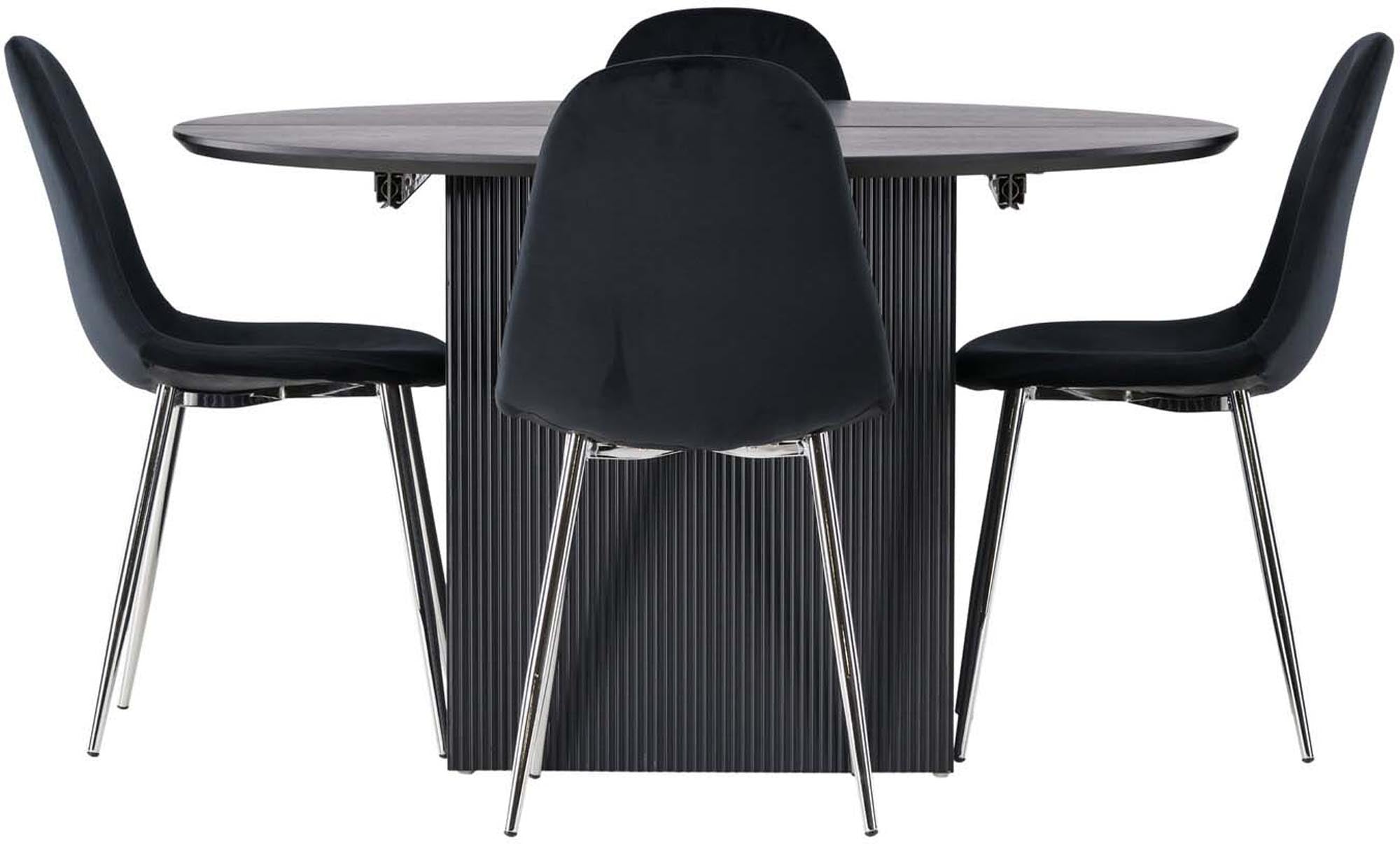 Elegantes Matilda Esszimmerset mit runden 130 cm Tisch und 4 stilvollen Polar-Stühlen. Ideal für gesellige Abende und moderne Wohnräume.