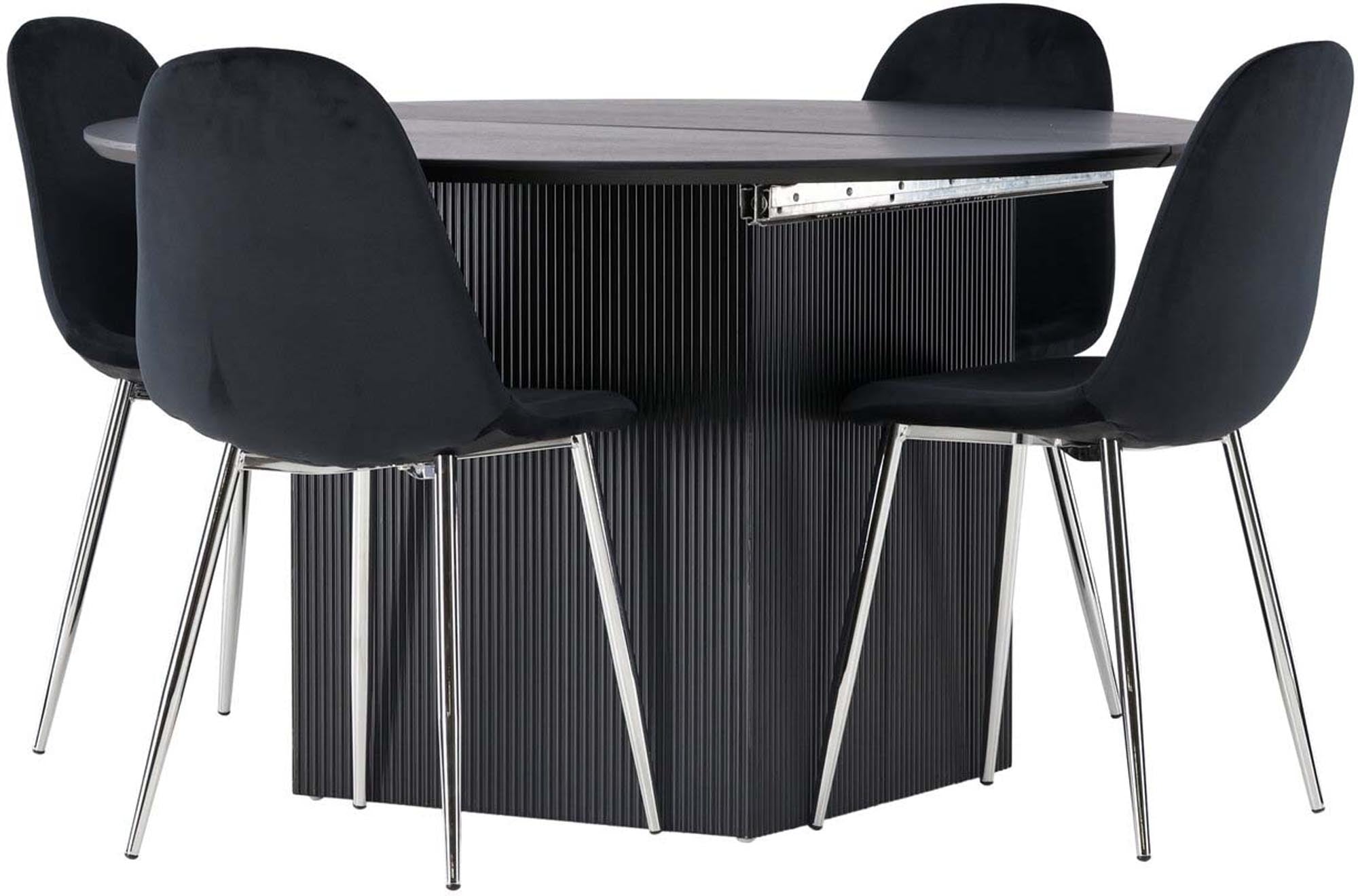 Elegantes Matilda Esszimmerset: Polar Tisch 130cm mit 4 Stühlen.