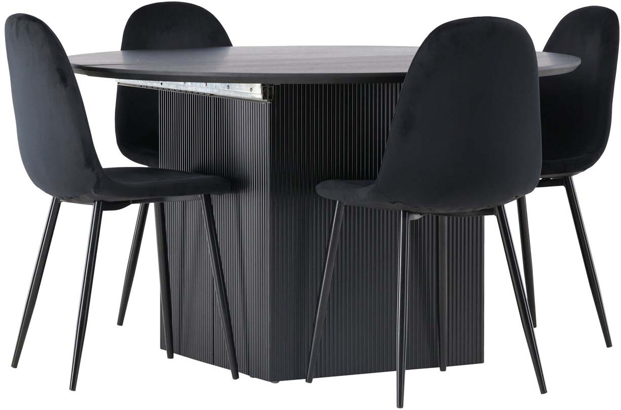 Elegantes Matilda Esszimmerset mit runden 130 cm Tisch und 4 stilvollen Polar-Stühlen. Ideal für gesellige Abende und moderne Wohnräume.