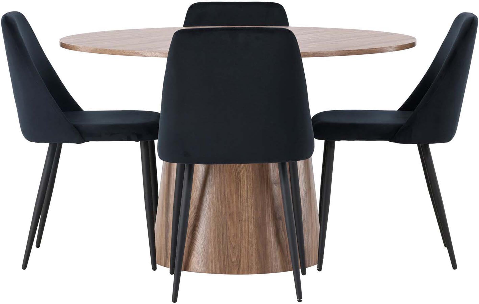 Stilvolles Lanzo Esszimmerset mit runden Tisch und komfortablen Samtstühlen für gesellige Abende. Ideal für Ihr modernes Zuhause.