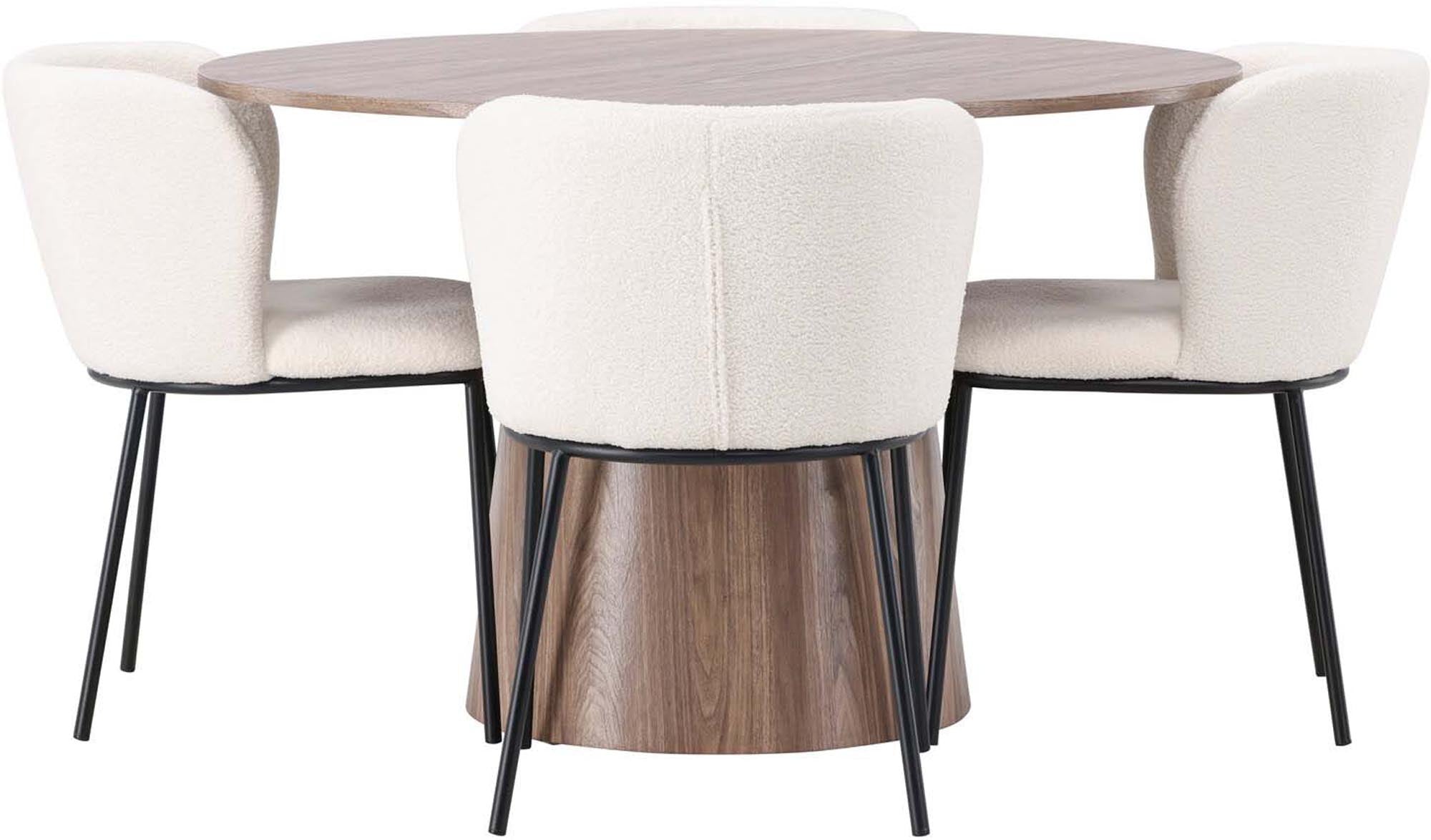 Modernes Lanzo Esszimmerset mit Edina Stühlen, ideal für einladende Essbereiche und gesellige Momente. Hochwertige Materialien und elegantes Design.