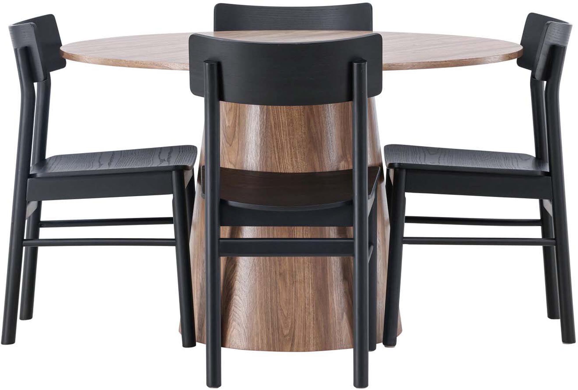 Entdecken Sie das stilvolle Lanzo Esszimmerset mit 120 cm Tisch und 4 komfortablen Montros-Stühlen – skandinavisches Design für Ihr Zuhause!