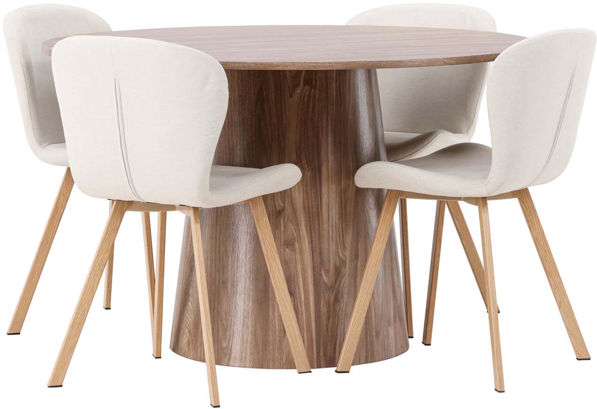 Entdecken Sie das Lanzo Esszimmerset + Lilja: Moderner Esstisch und bequeme Stühle für einladende Esszimmermomente.