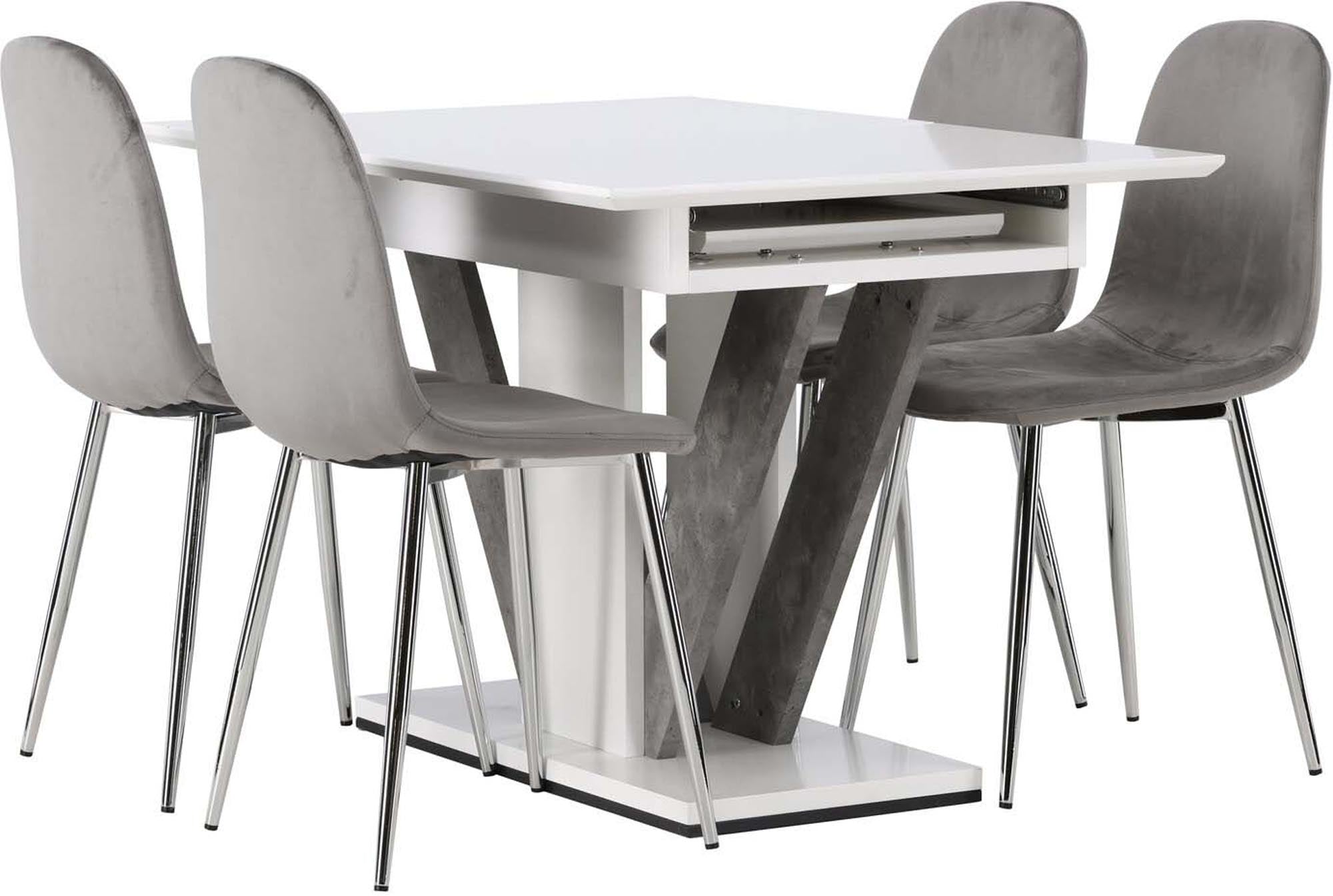 Stilvolles Disa Esszimmerset: Ausziehbarer Tisch mit 4 Stühlen.