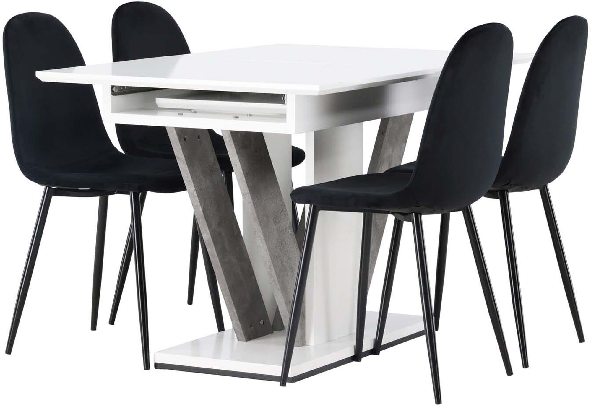 Stilvolles Disa Esszimmerset mit ausziehbarem Tisch und 4 komfortablen Polar-Stühlen. Perfekt für gesellige Abende und elegante Esszimmergestaltung.